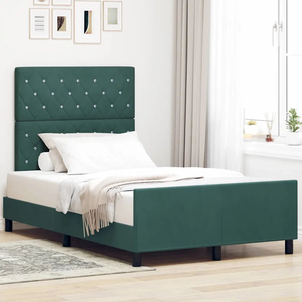 Letto a molle con testiera Verde Scuro 120 x 200 cm Velluto