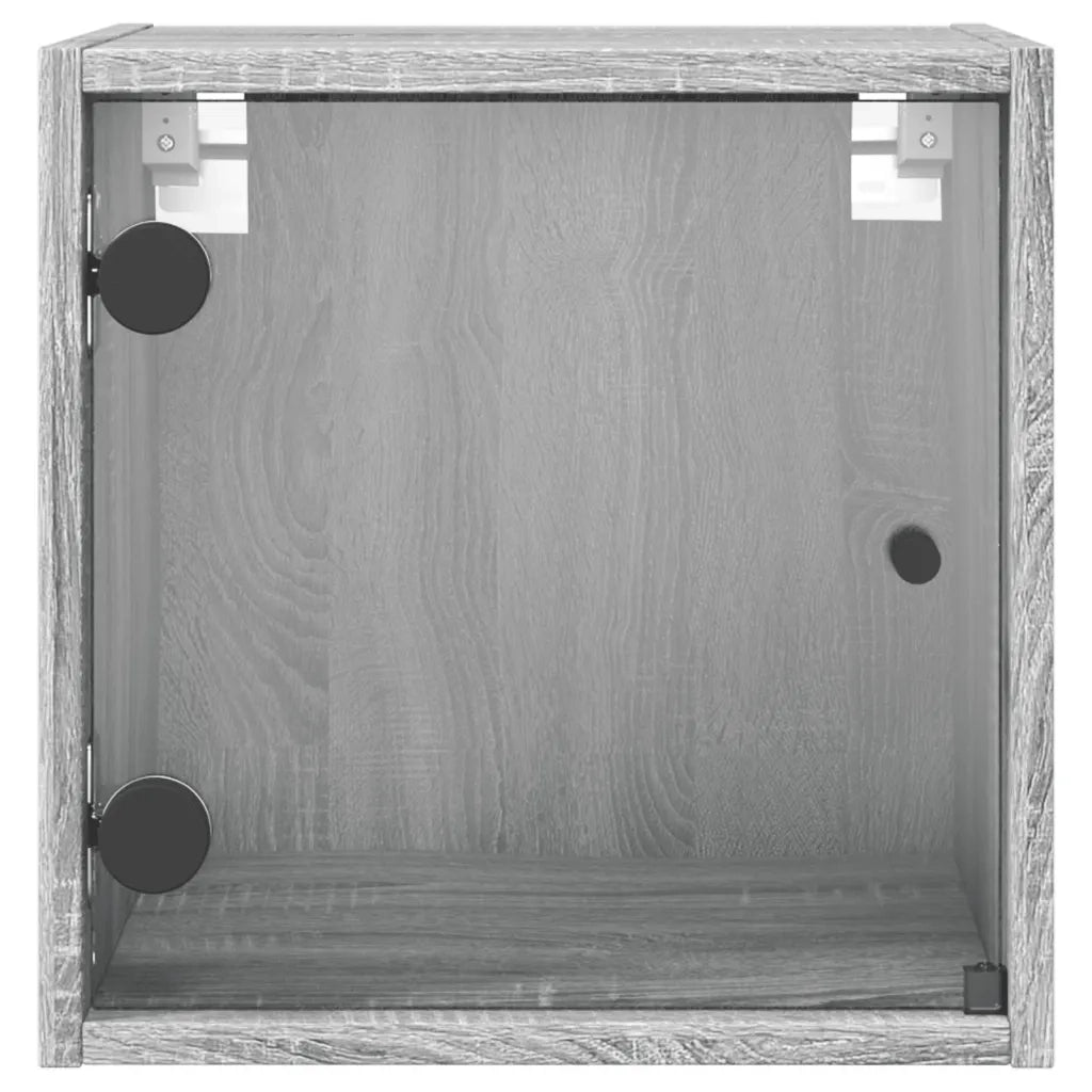 Comodino | Armadio da Notte | Mobiletto da notte con Anta in Vetro Grigio Sonoma 35x37x35 cm