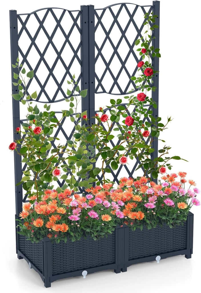 COSTAWAY Fioriera da Esterno per Piante Rampicanti Verdure con Auto Irrigazione e Fori di Drenaggio, Ideale per Giardino, Cortile e Balcone (Grigio,80 x 40 x 122 cm)