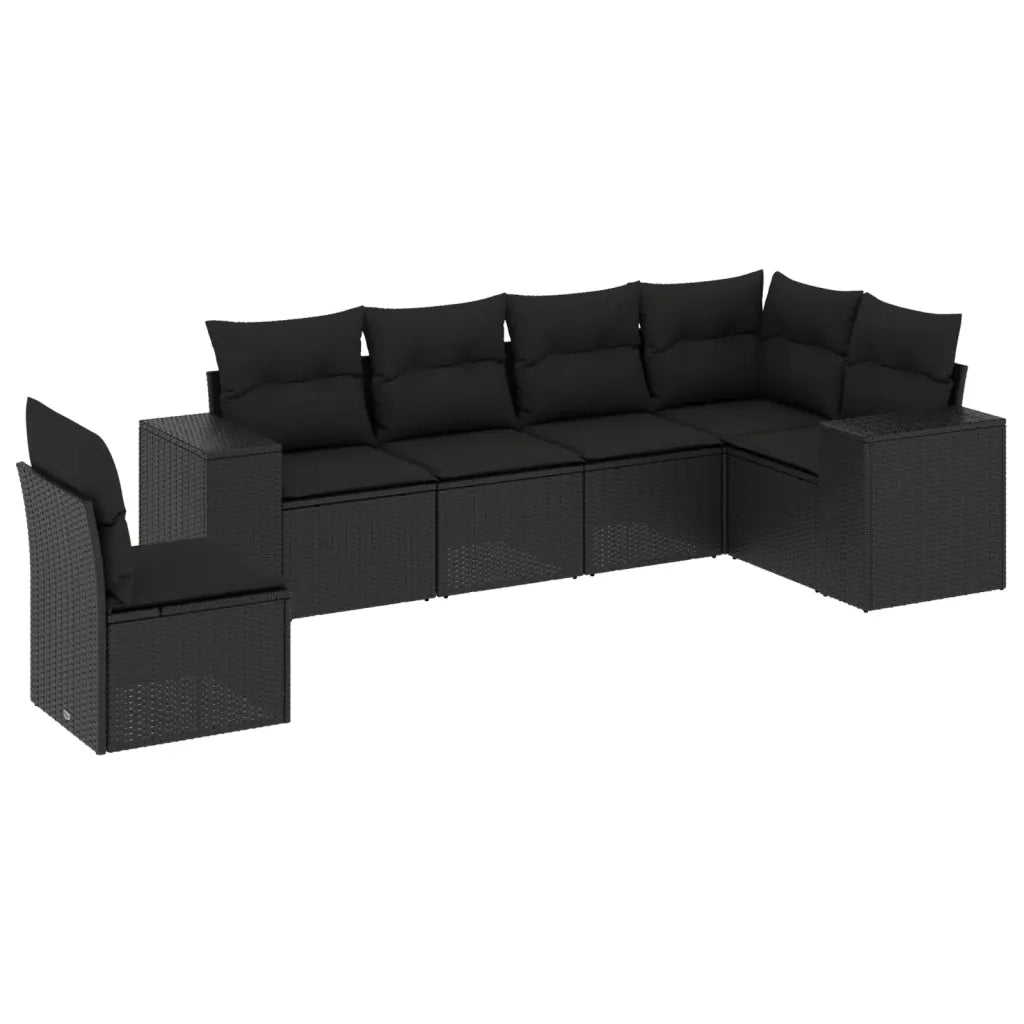 Set Divano da Giardino 6 pz con Cuscini Nero in Polyrattan