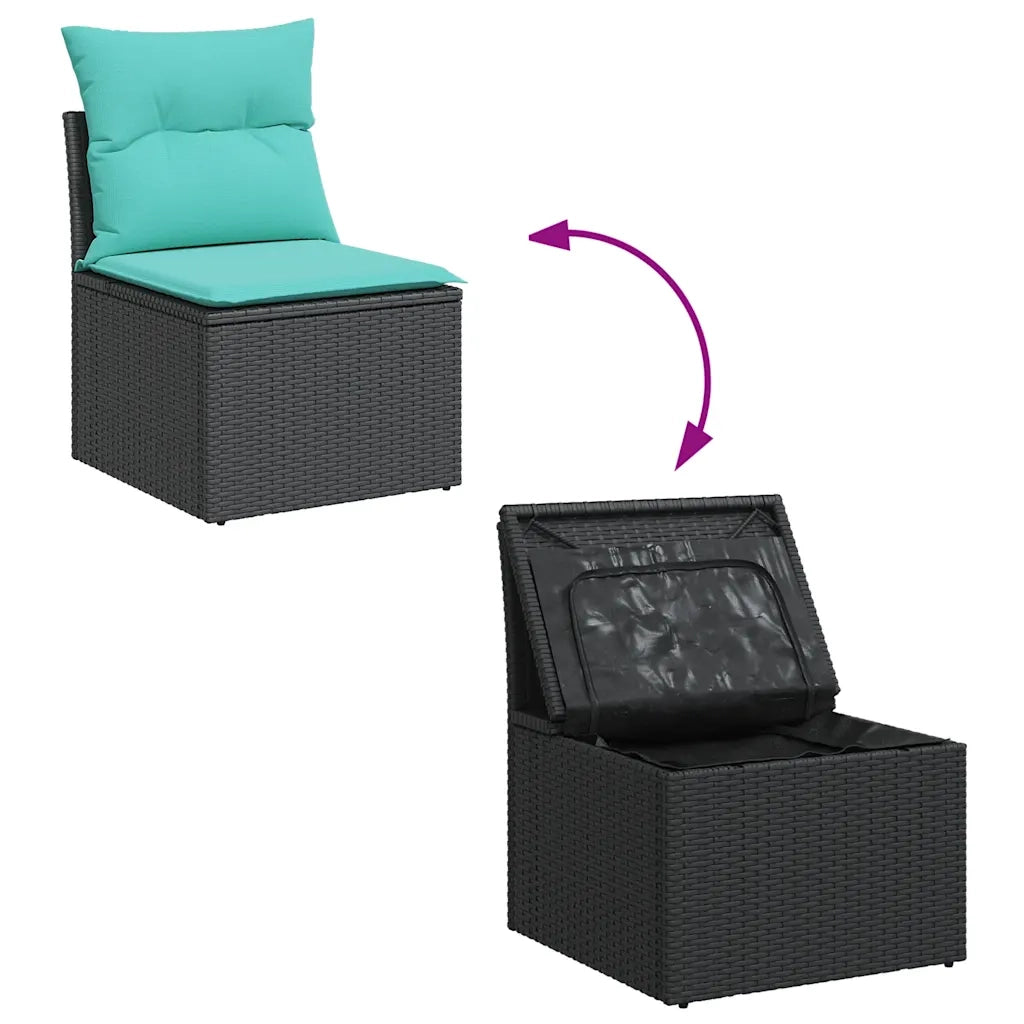 Set Divani da Giardino 9 pz con Cuscini Nero in Polyrattan 3325743