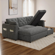DIVANO con Chaise Longue e Pouf Contenitore 219x131x86 cm Velluto Grigio
