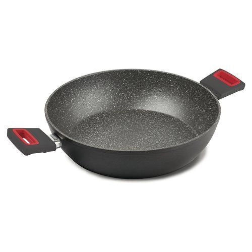 Ghidini Cipriano 22825N060 VIVA' LINE Tegame in Alluminio con Rivestimento Antiaderente Stone Look Adatto a Tutte le Fonti di Calore incluso Induzione Diametro 32 cm 2 Manici colore Grigio e Rosso