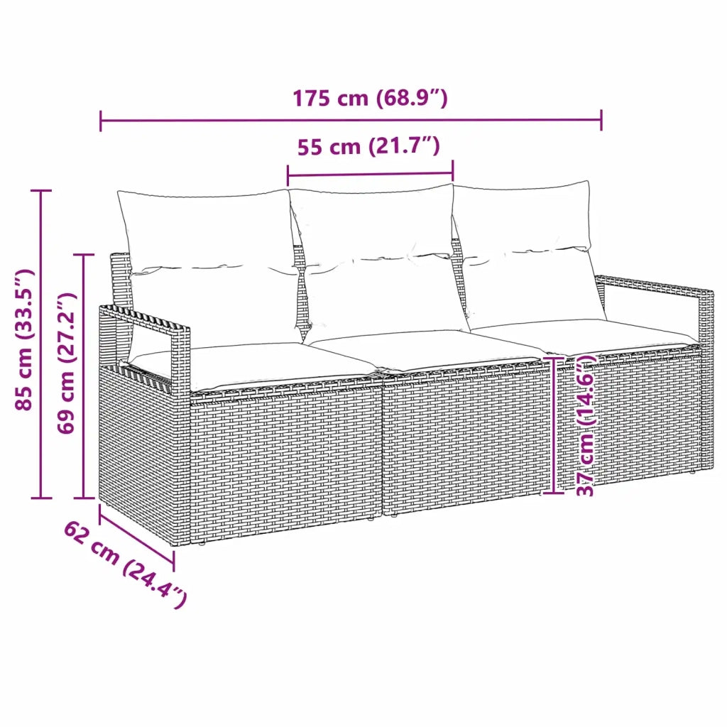 Set di divani 3 pz | Set Salotto da Giardino Marrone polyrattan