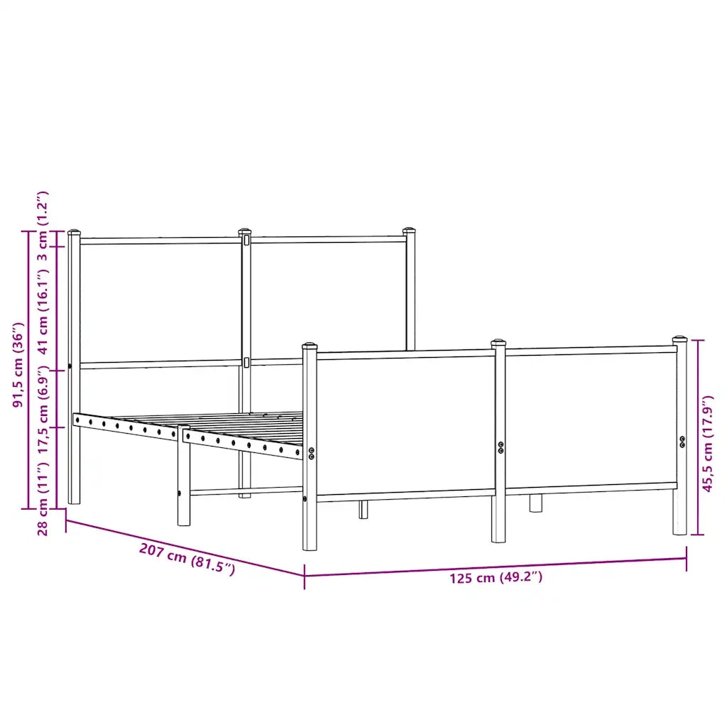 Letto matrimoniale | Letto per adulti | Giroletto senza Materasso in Metallo Rovere Marrone 120x200 cm