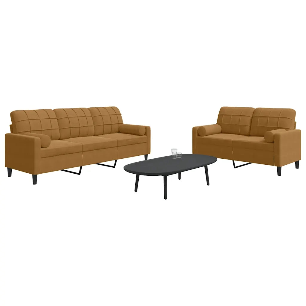 Set di Divani 2 pz con Cuscini e Rinforzi Marrone in Velluto 3278418