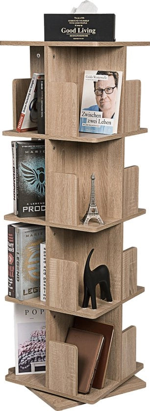 Libreria a libro mobile moderna - 4 piani - Quercia - Legno - Libreria - Scaffale libri - Libreria a libro - 39x39x128cm