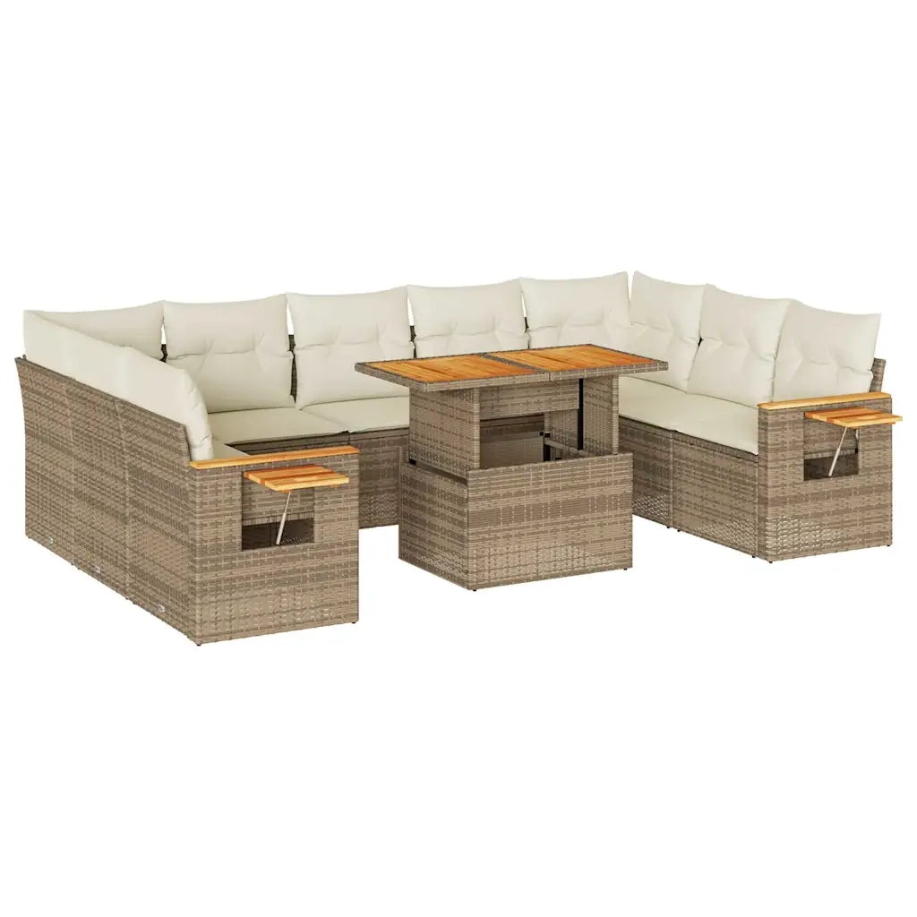 Divano da Giardino 10 pz con Cuscini Beige in Polyrattan Acacia 3327642