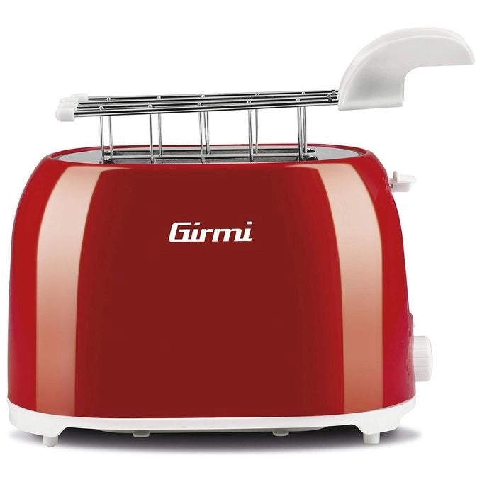 Girmi TP1002 Tostapane con Pinze Estraibili Inox 7 Livelli di Cottura 750W Funzione Tostafetta Raccogli Briciole colore Rosso