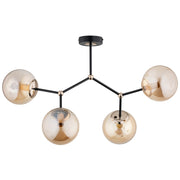 Plafoniera decorativa GOLEM Alfa nero/rame, sfere ambra 4xE14
