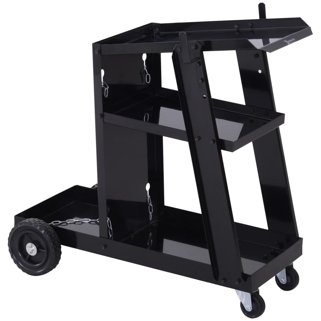 Carrello per saldatura ¨C Xylo ¨C 3 ripiani, catena di sicurezza, 4 ruote, acciaio, 71x39x70cm, nero