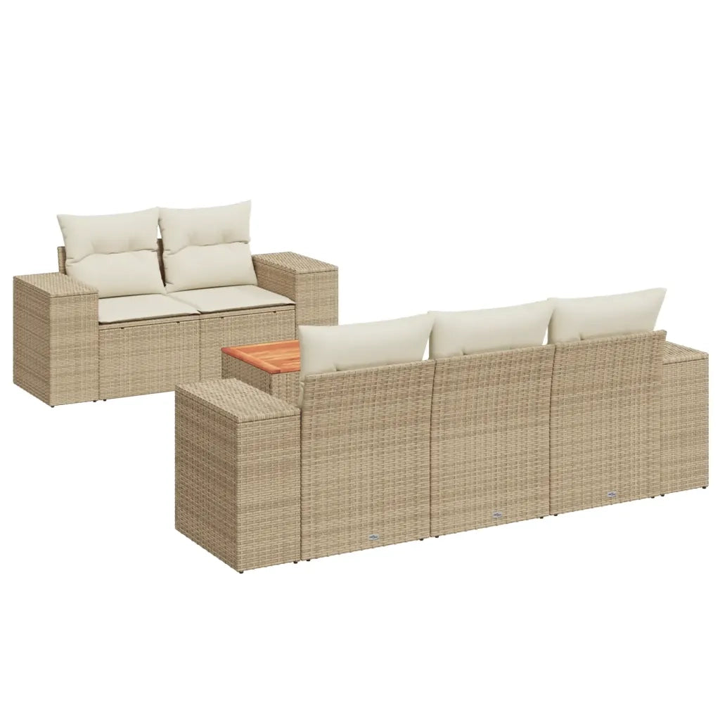 Set Divano da Giardino 6 pz con Cuscini Beige in Polyrattan