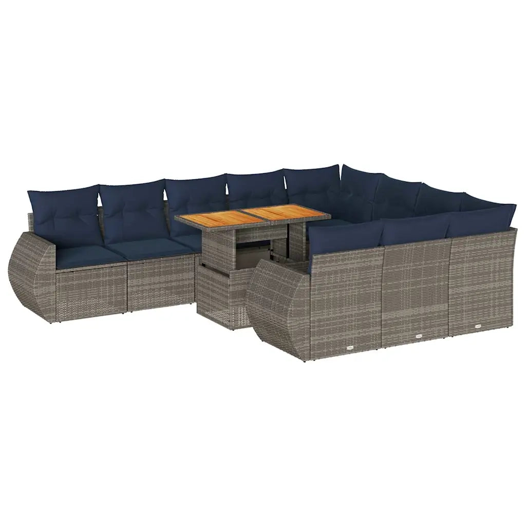 Set Divani da Giardino 11 pz con Cuscini in Polyrattan Grigio 3327316