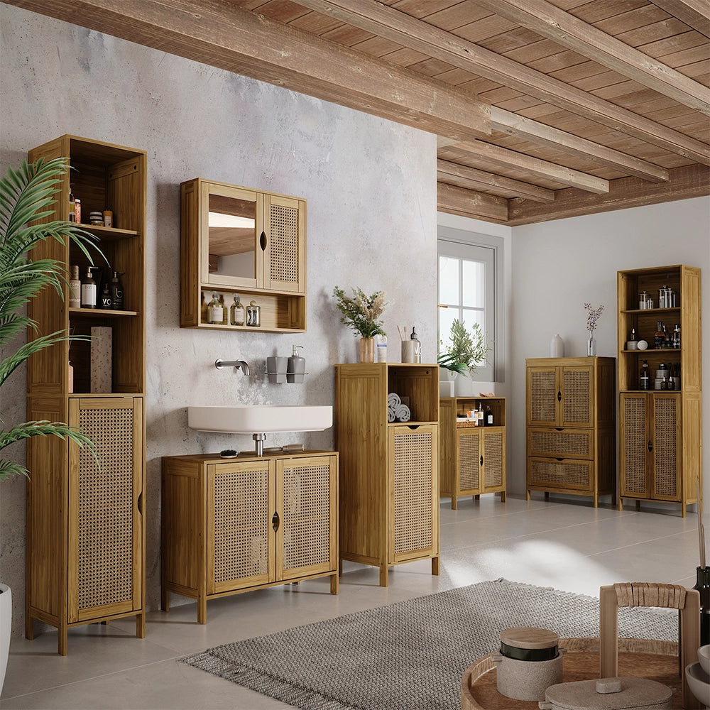 Vicco Mobile lavatrice Bambù 66 x 168 cm con 2 porte