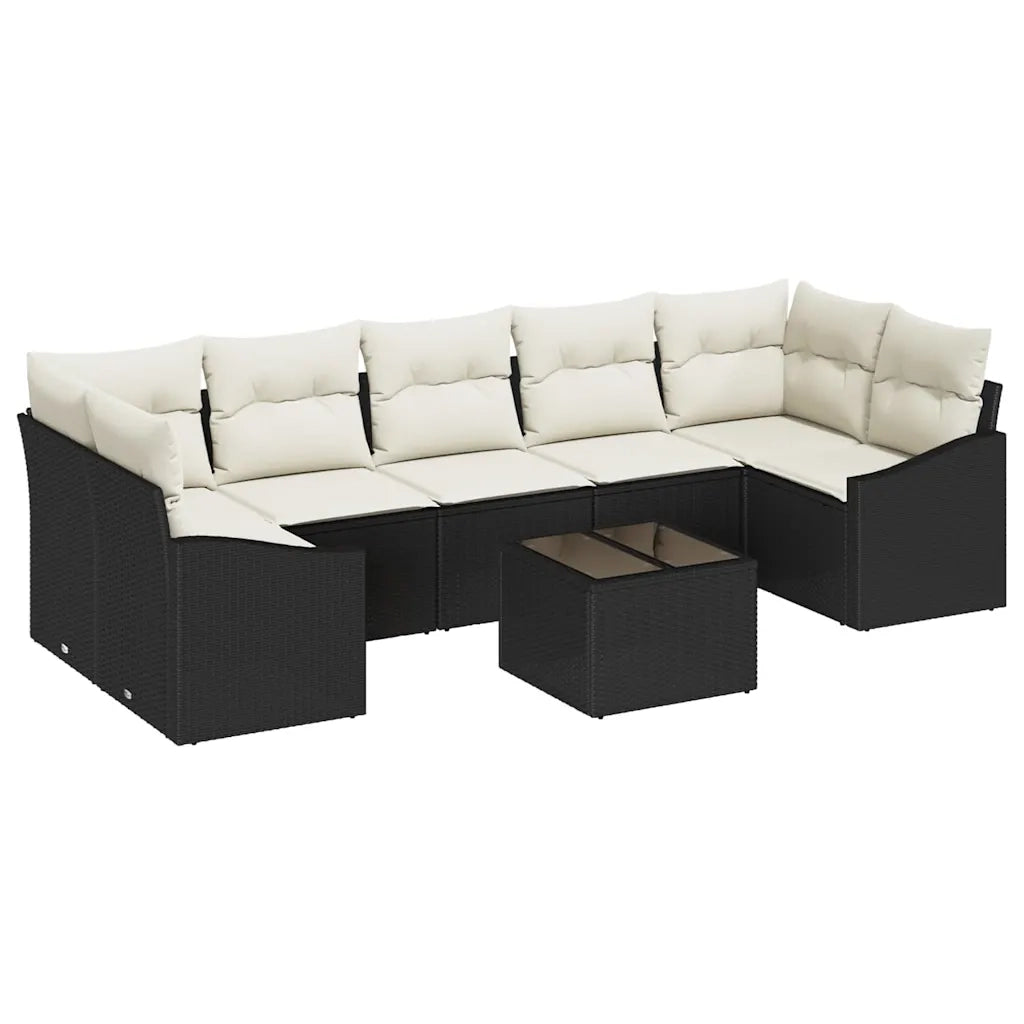 Set di divani con cuscino 8 pcs Nero e Crema polyrattan