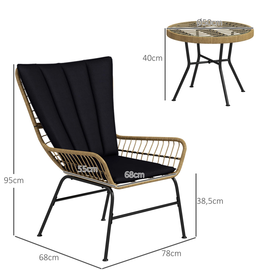 Ambientazione bistrot balcone: stile bohémien; impermeabile; 76x66x96 cm; nera