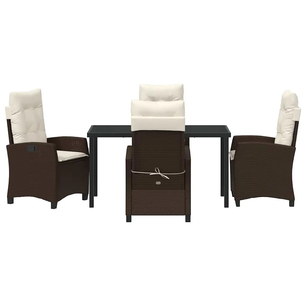 Set da Pranzo per Giardino con cuscino 5 pcs Marrone polyrattan