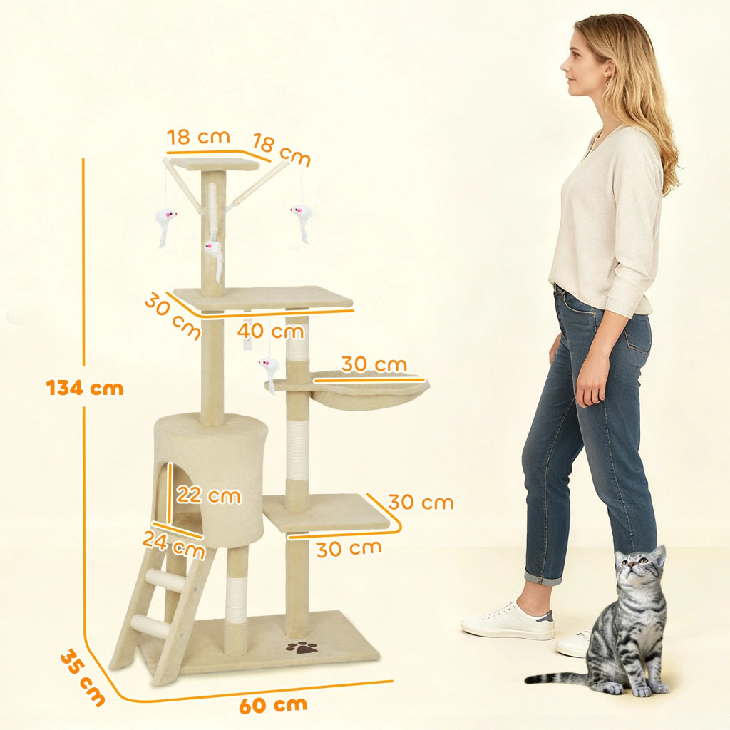 Torre per Gatti con Casetta e Piattaforme ¨C Xylo ¨C 60x35x134 cm Beige