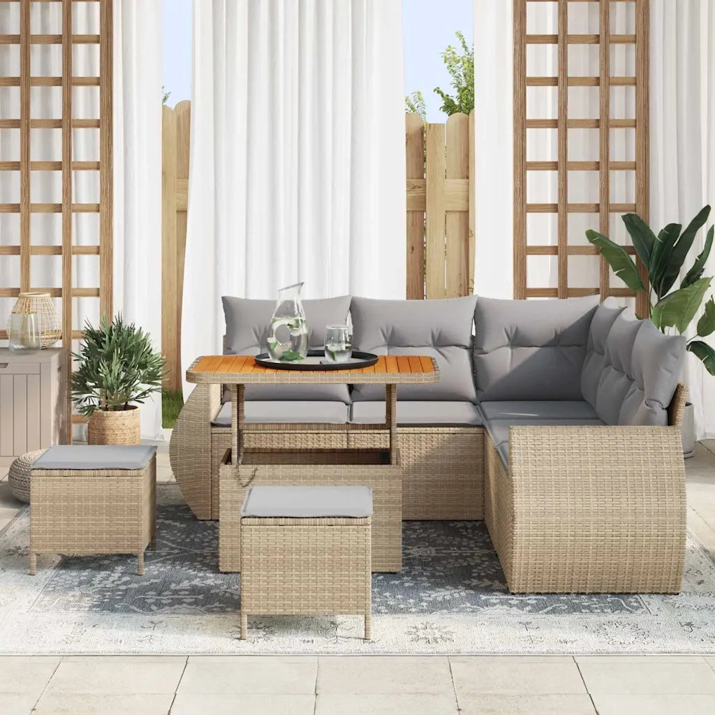 Set Divano da Giardino con cuscino 8 pcs beige e grigio chiaro