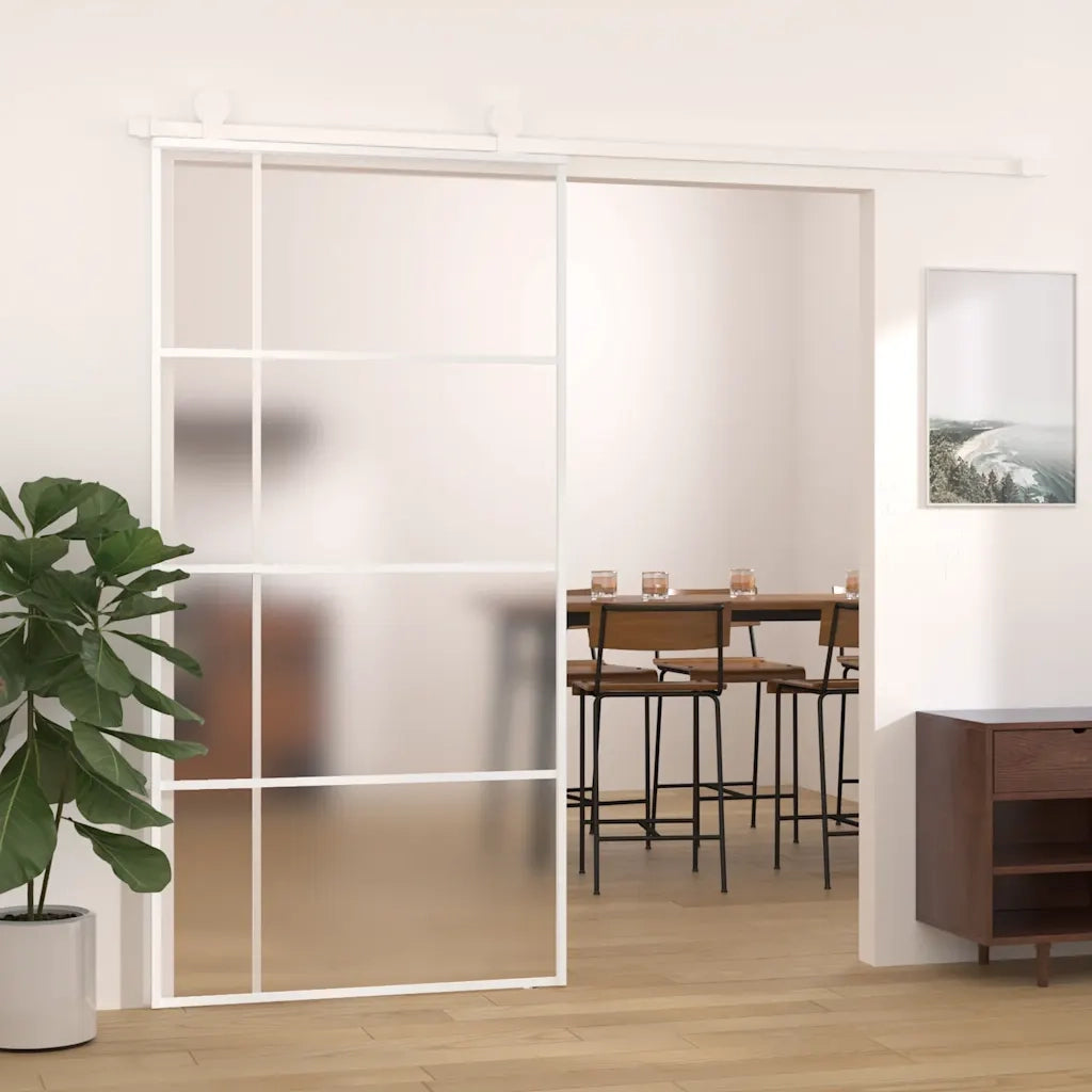 Porta Scorrevole in Vetro ESG e Alluminio 102,5x205 cm Bianca 151689