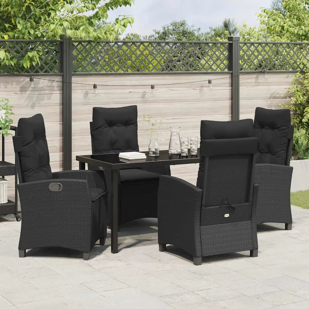Set da Pranzo per Giardino con cuscino 5 pcs Nero polyrattan
