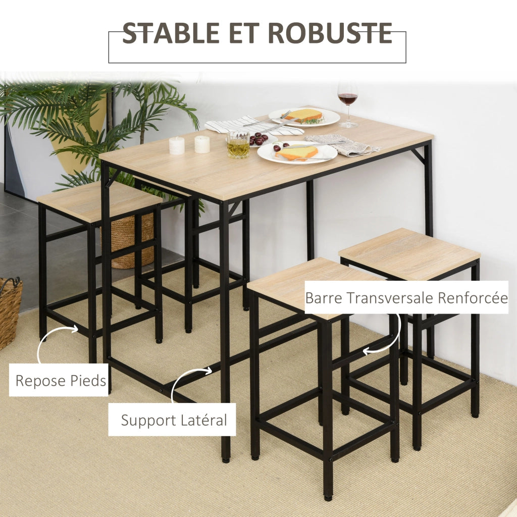 Set tavolo da bar con 4 sgabelli ¨C Xylo ¨C legno rovere chiaro, telaio metallo nero