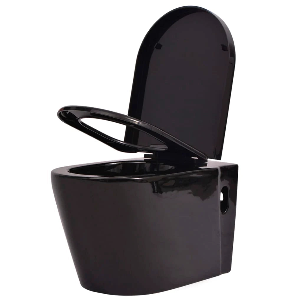 Wc sospeso con cassetta nascosta bagno guardaroba casa risparmio idrico piedini regolabili in altezza ceramica nera 02_0003581