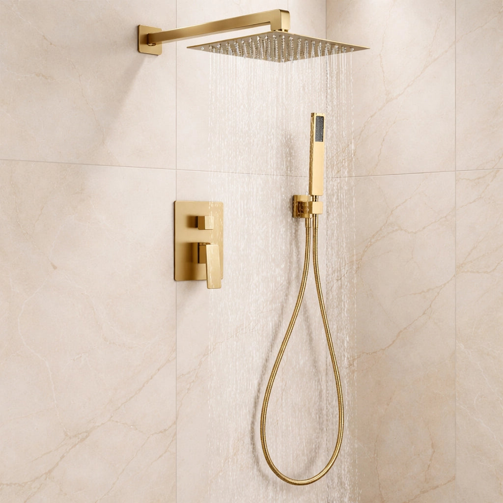 Soffione Set Doccia Incasso 25cm A 2 Vie Oro Soffione Doccetta Completo 87894