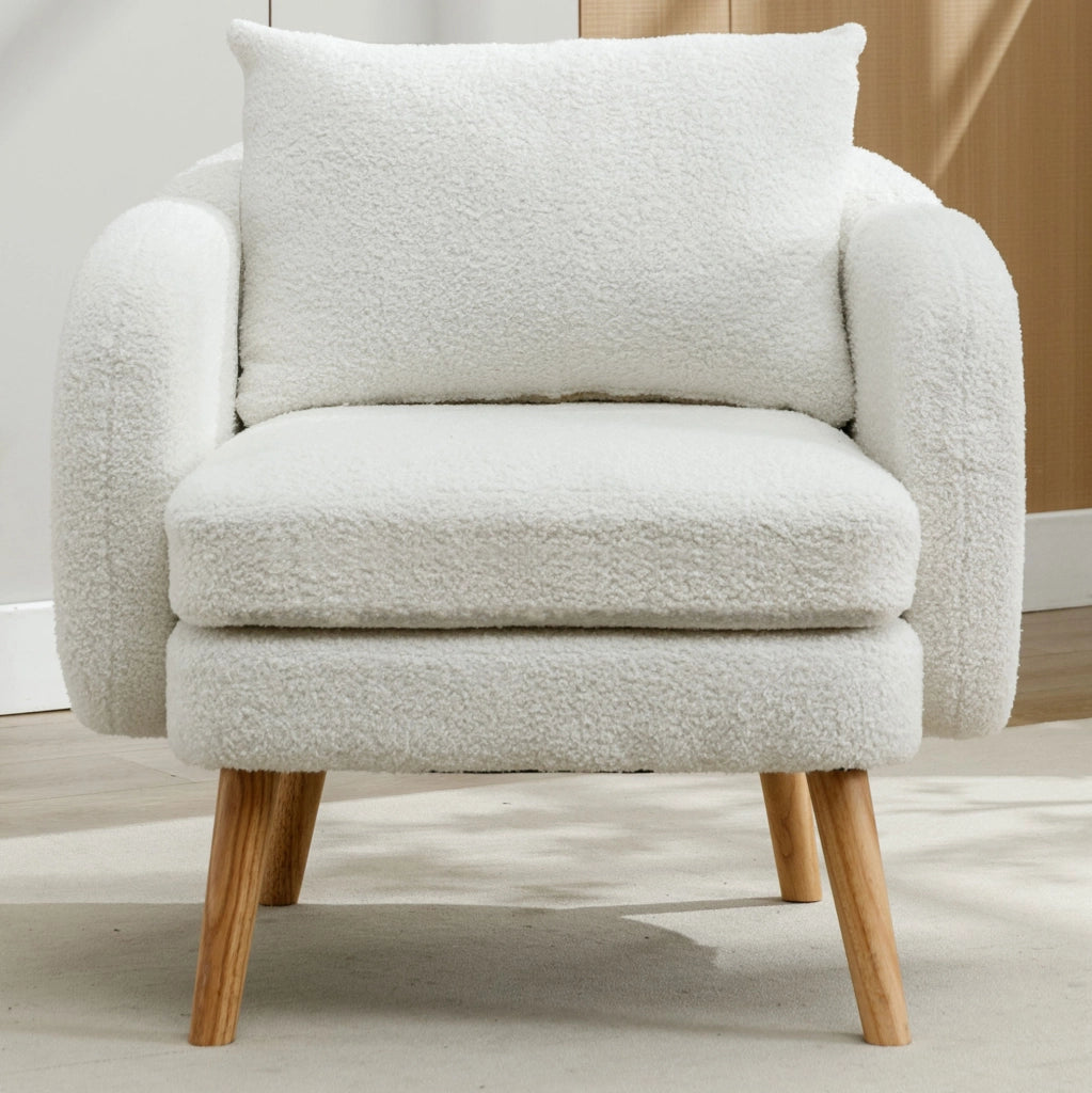 Poltrona singola in tessuto teddy con cuscino; 71x72x71 cm; bianco