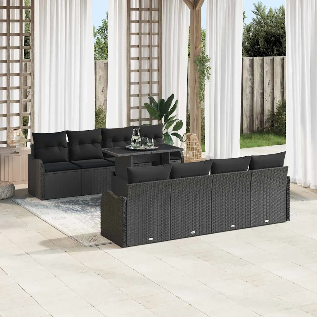 Set Divano da Giardino con cuscino 7 pcs Nero polyrattan 3348429