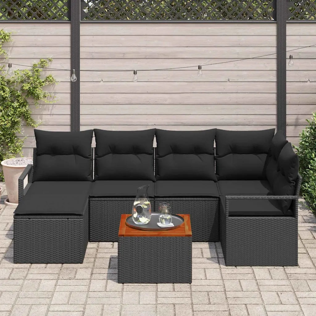 Set Divano da Giardino con archiviazione 7 pcs Nero polyrattan