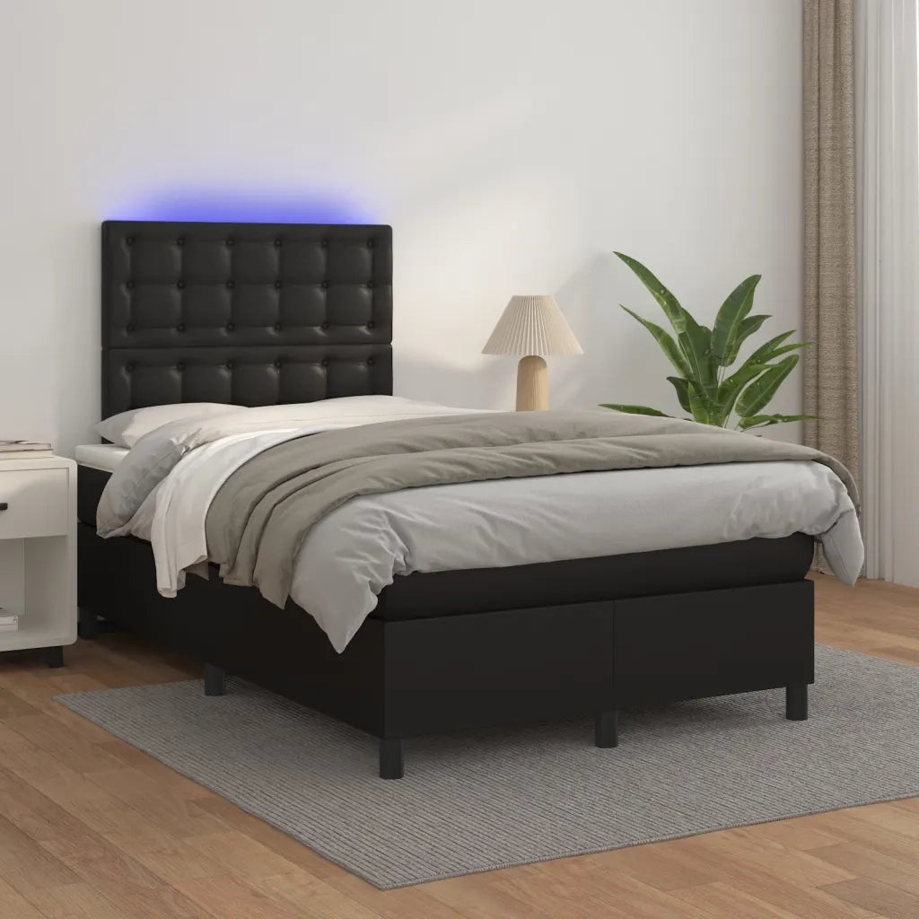 Giroletto a Molle con Materasso e LED Nero 120x200cm Similpelle 3135933