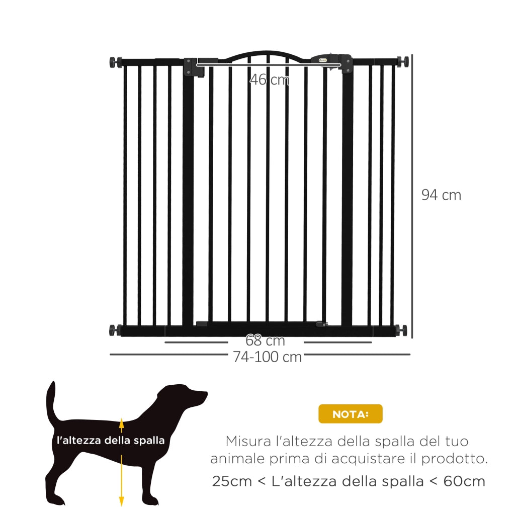 Cancello per Cani Estensibile ¨C Minimal ¨C Nero, Metallo e Plastica, 74-100x94 cm