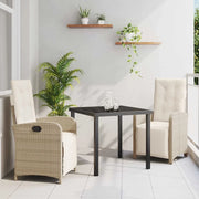 Set da Pranzo per Giardino con cuscino 3 pcs Beige polyrattan