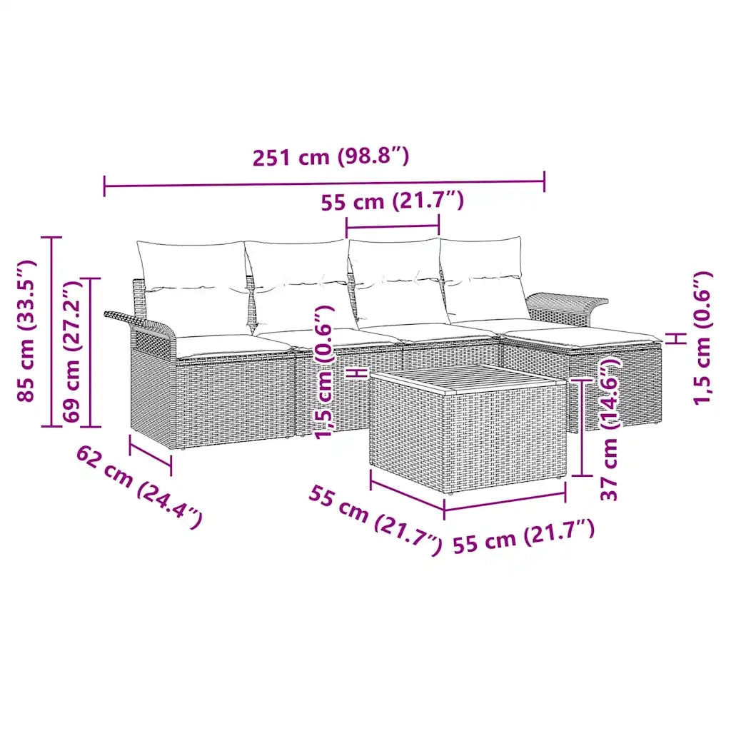 Set Divano da Giardino con cuscino 6 pcs Nero polyrattan 3347317