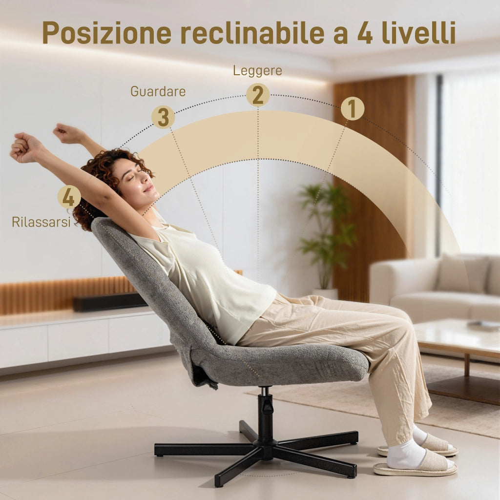 Poltrona Reclinabile su 4 Livelli 66x80x93-104 cm Effetto Velluto con Poggiapiedi Indipendente Grigio