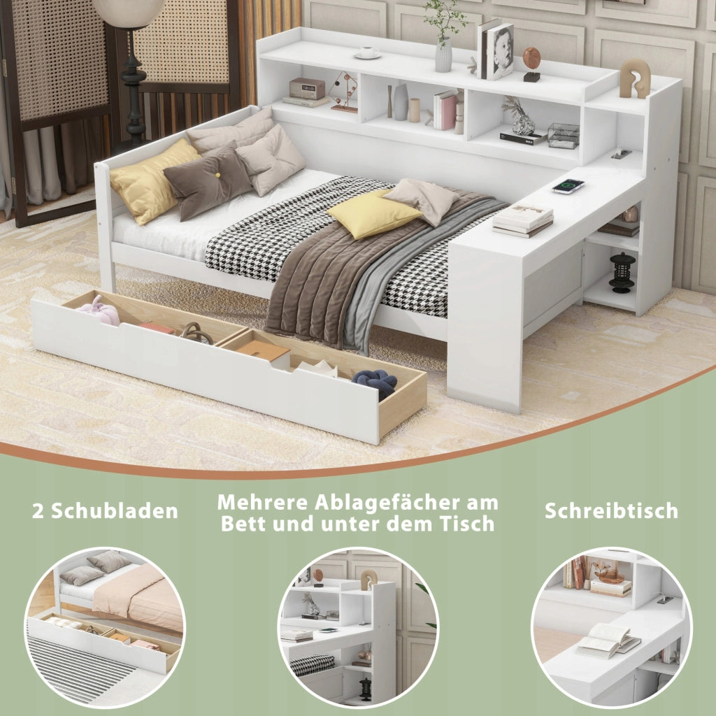 Sofa letto con scrivania e USB - Xylo - 90x200 - Bianco