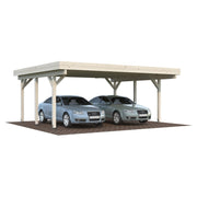 Carport doppio in legno lamellare 20,6 m² con tetto in perline 19 mm, struttura per 2 auto da esterno 600x512 cm - Esterni da Vivere