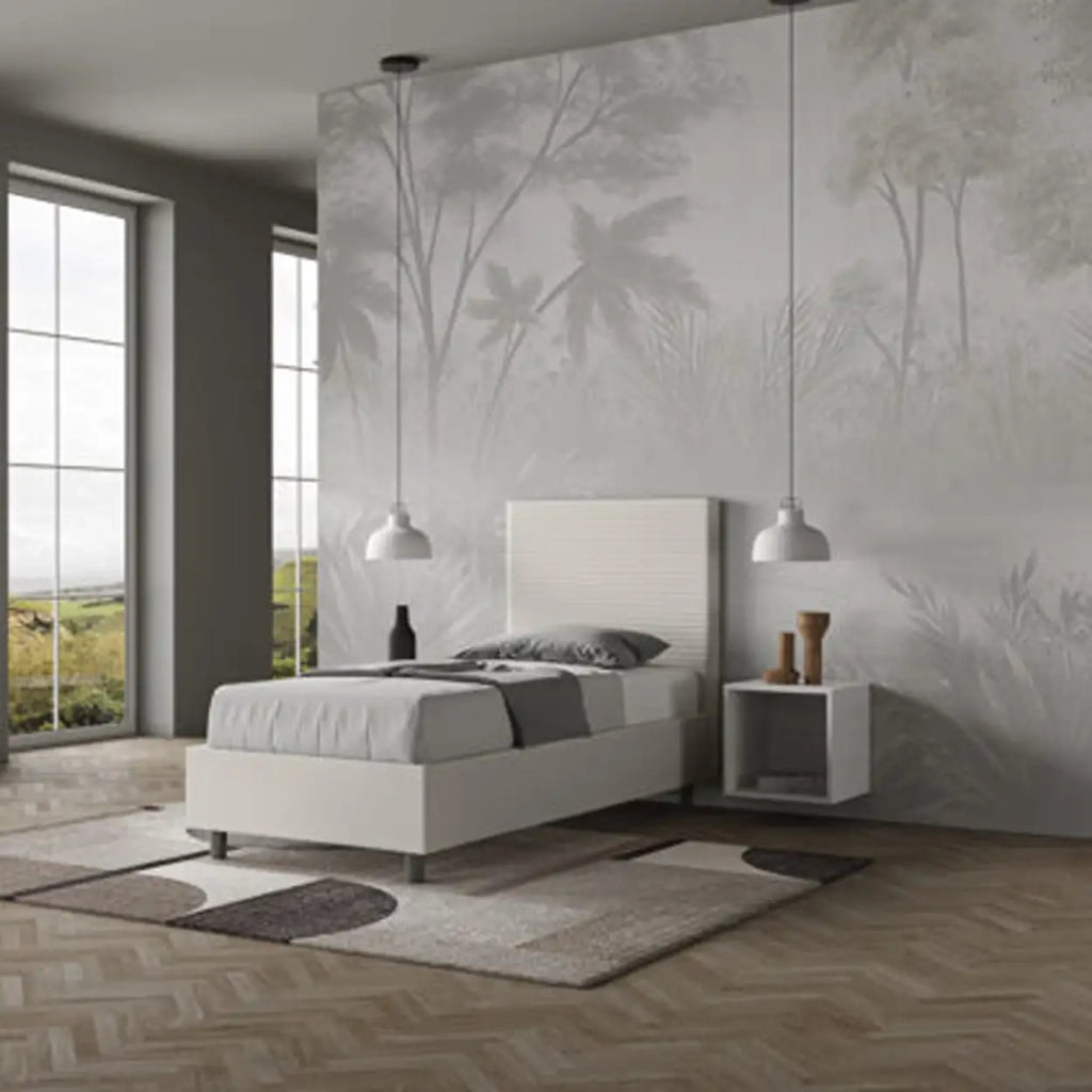 Letto singolo contenitore imbottito 90x200 similpelle bianco Focus