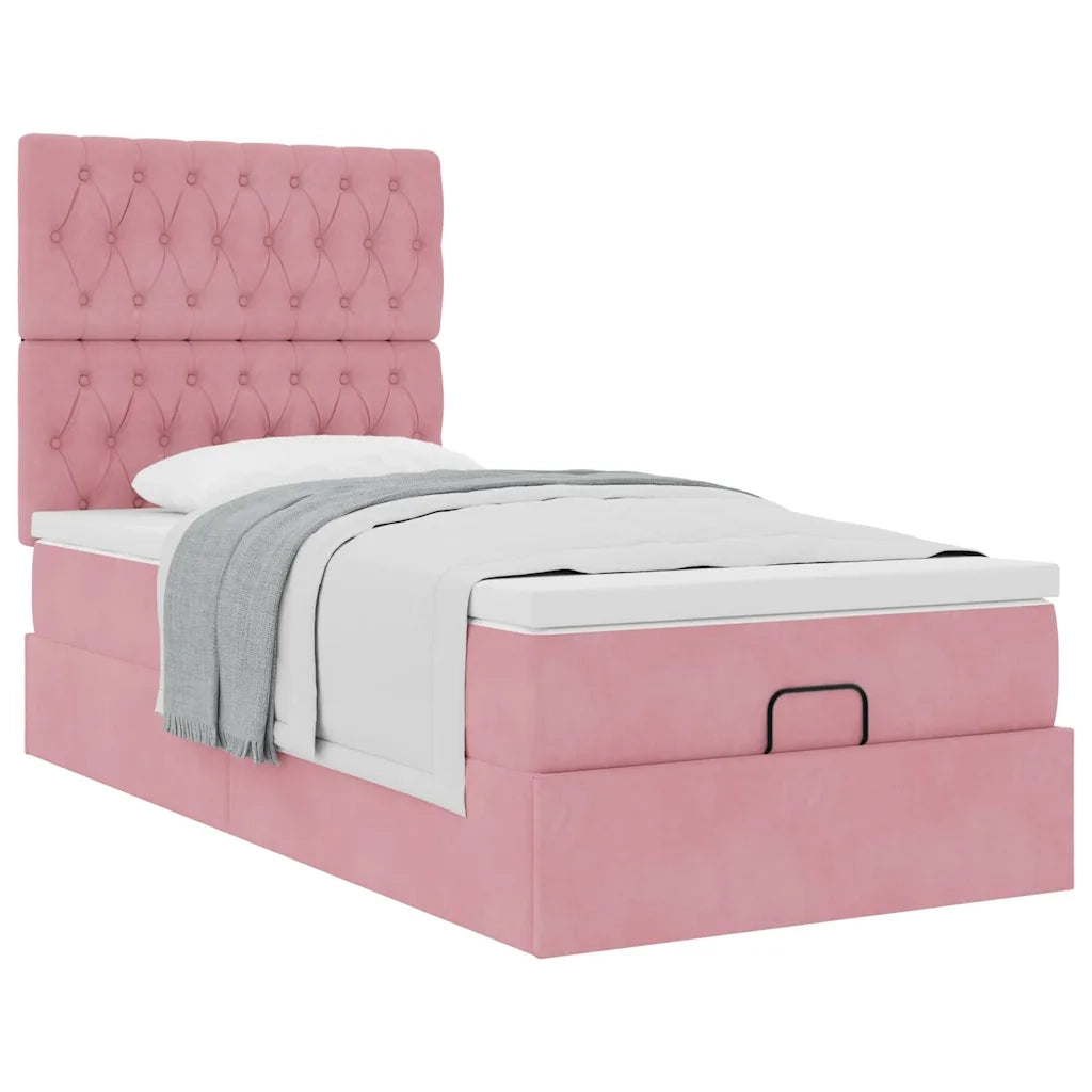 Struttura Letto Pouf con Materassi Rosa 90x200 cm in Velluto 3313522