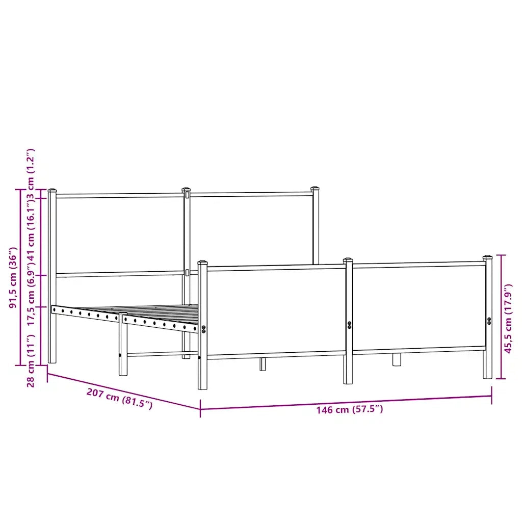 Letto matrimoniale | Letto per adulti | Giroletto senza Materasso in Metallo Rovere Marrone 140x200 cm