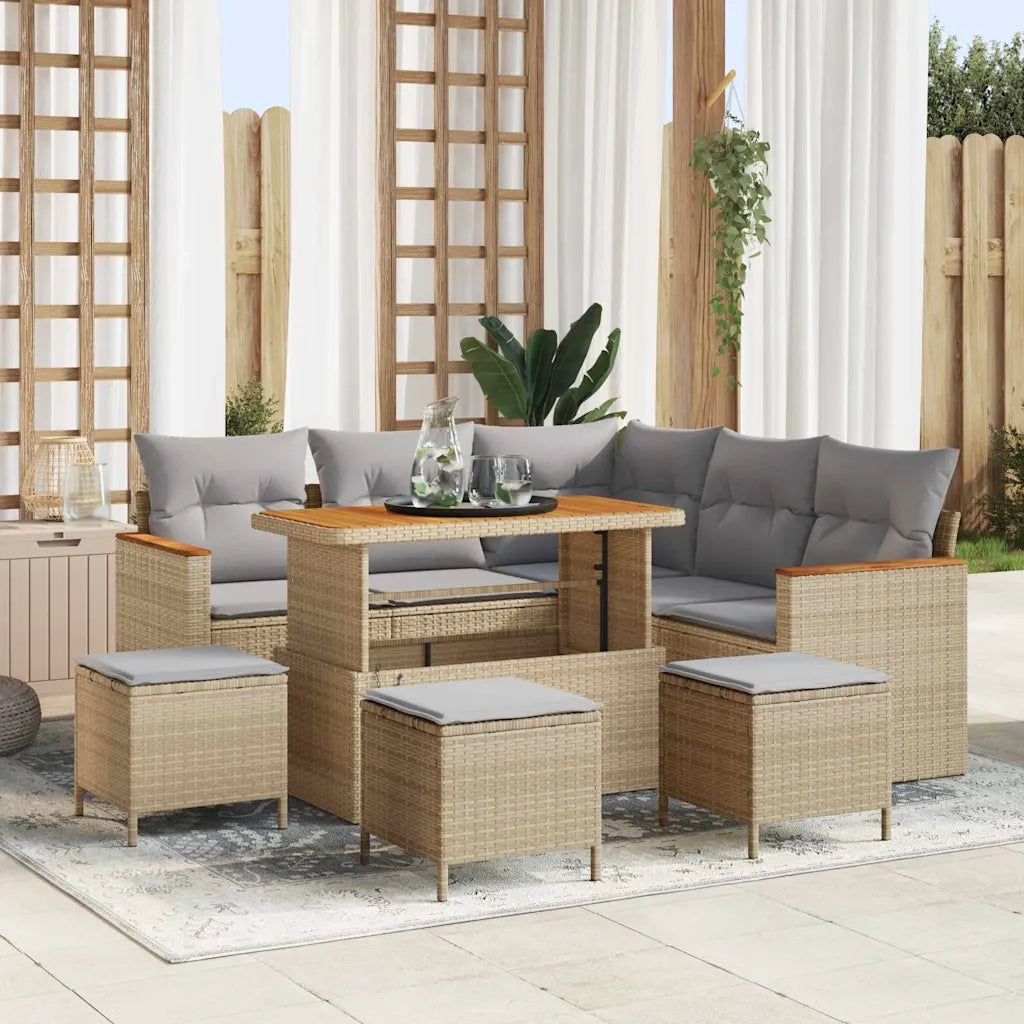 Set Divano da Giardino 9 pcs Beige polyrattan