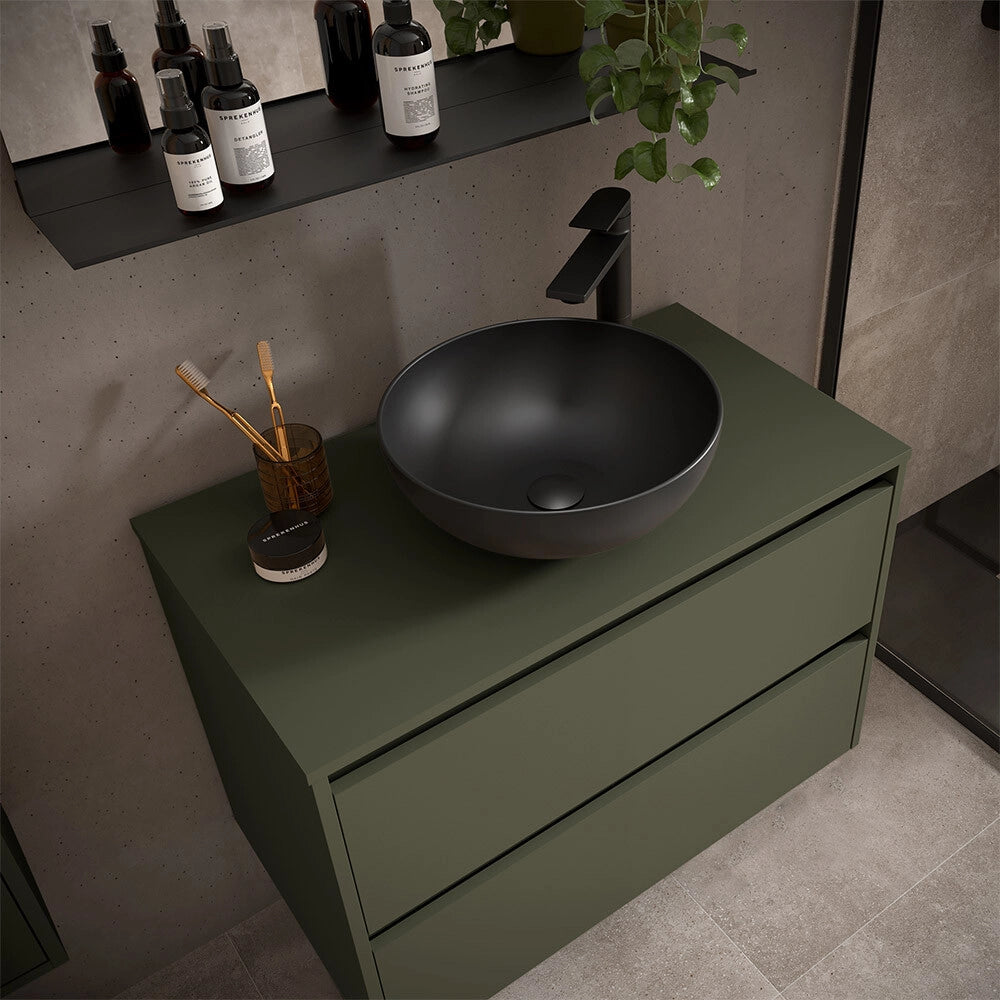 Mobile bagno sospeso 80 cm verde satinato con top per lavabo da appoggio Gaya