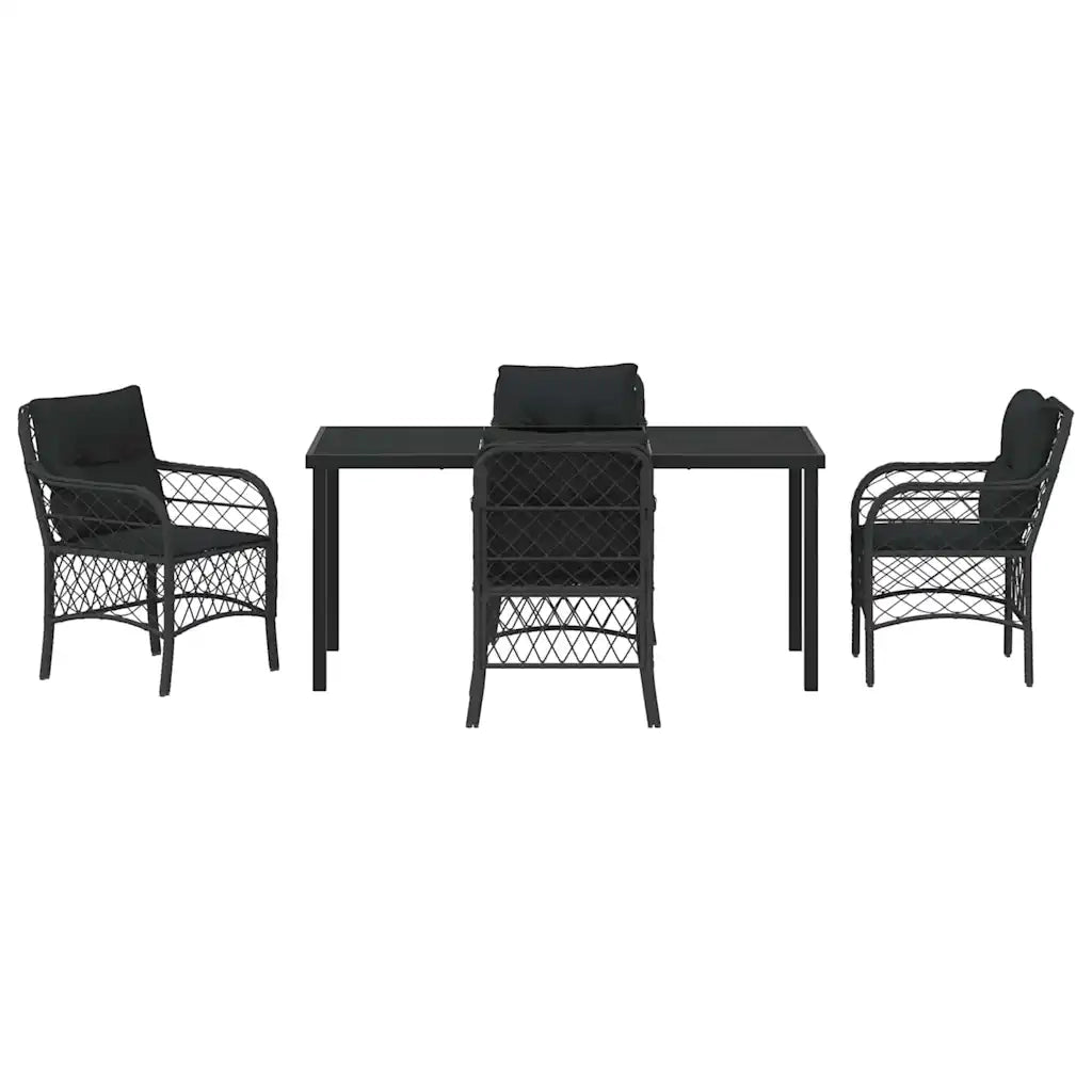 Set da Pranzo per Giardino con cuscino 5 pcs Nero polyrattan