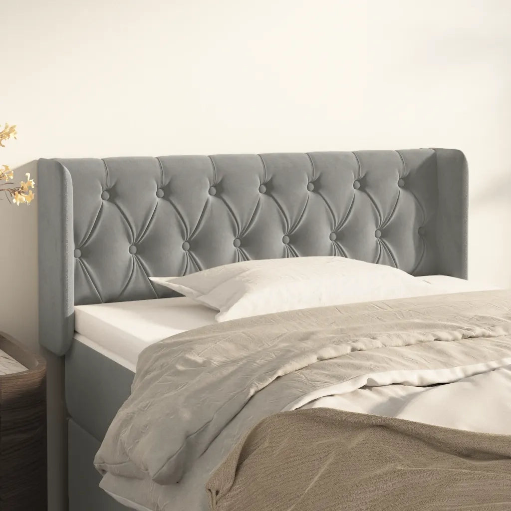 Testiera ad Orecchio-Testata con Orecchie Grigio Chiaro 93x16x78/88 cm in Velluto 549216