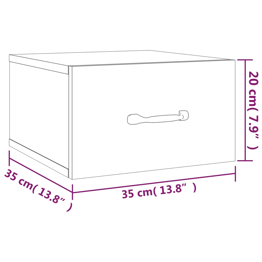 Set di 2 Comodini | Armadio da Notte | Mobiletto da notte a Muro Grigio Cemento 35x35x20 cm