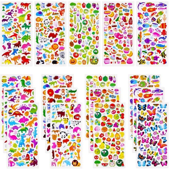 Sticker 3D per Bambini - Più di 600 Stickers - Dinosauro, Pesce, Farfalla - Ideale per Attività di Creatività - Hobby Artistici - Adatto a Bambini