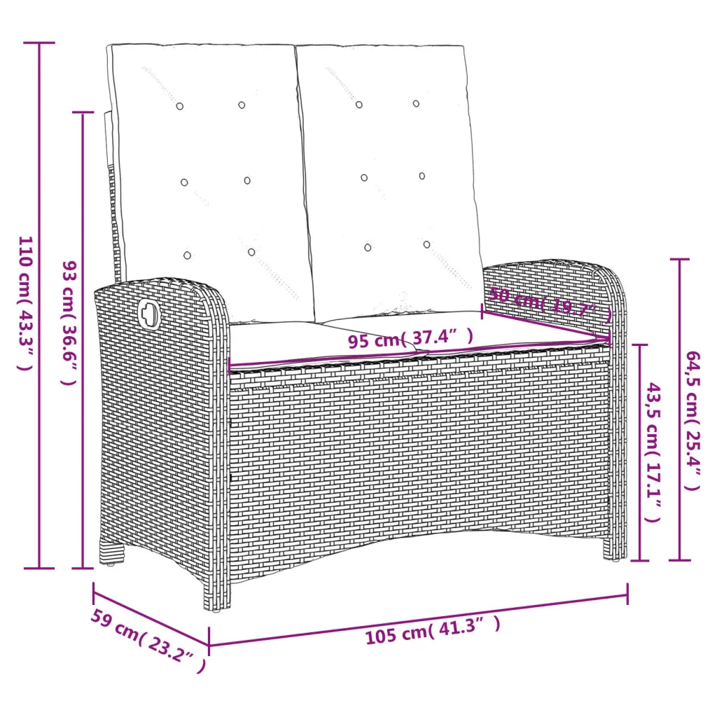Set da Pranzo da Giardino 2 pz | Set Salotto da Giardino con Cuscini Nero in Polyrattan
