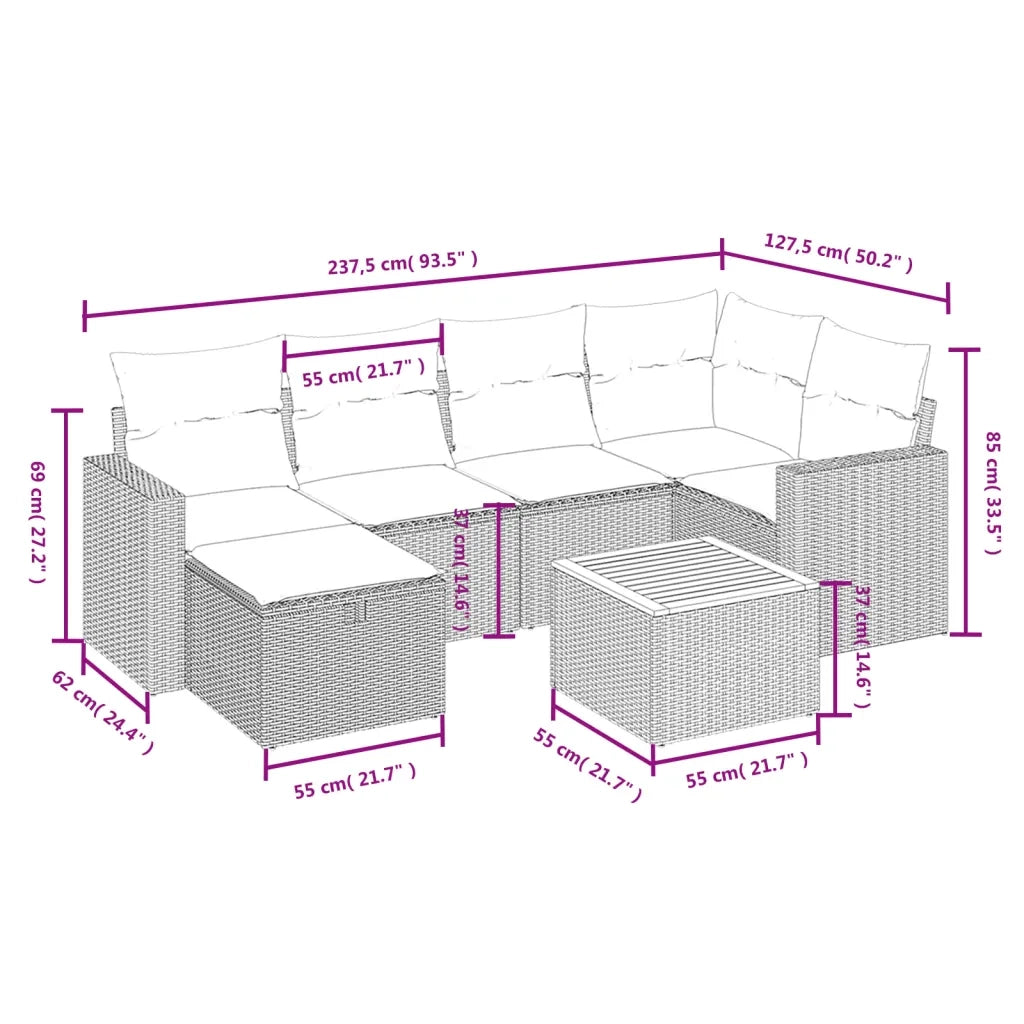 Set Divani da Giardino con Cuscini 7pz Nero Polyrattan 3264836