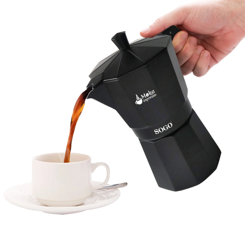 Caffettiera moka 9 tazze in alluminio nero per induzione gas e vetroceramica, manico ergonomico per espresso - Sogo